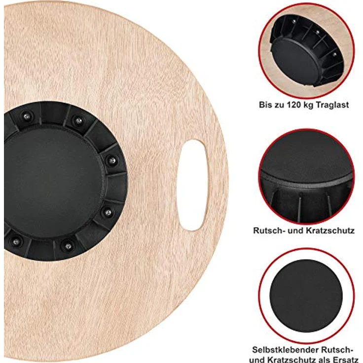 NAJATO Sports Balance Board – Wackelbrett mit rutschfestem gummiertem Standfuß – Gleichgewichtstrainer mit Handgriffen für mehr Übungsmöglichkeiten – Balance Board Holz – Bild 4