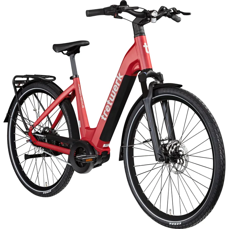 Tretwerk Amber Nexus E-Bike Damen, 28 Zoll Hollandrad Tiefeinsteiger mit Ananda M60 Motor, 8-Gang Shimano Nabenschaltung, rot, 155 - 185 cm