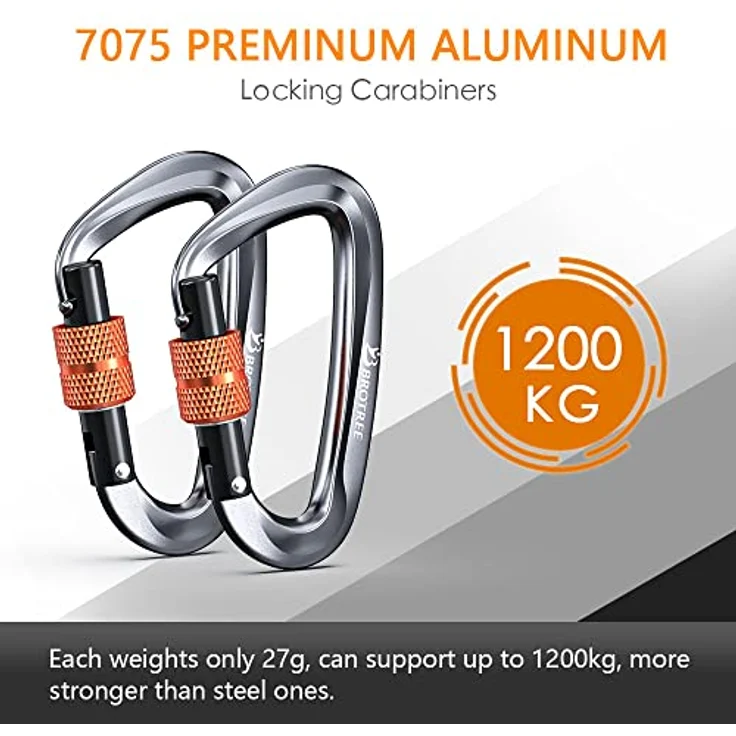 BROTREE Karabiner mit 1200kg Belastbarkeit, Schwerlast 12KN Schraubverschluss für Hängematten, Camping, Wandern, Rucksack, rostfreies Aluminium 7075 – Bild 4