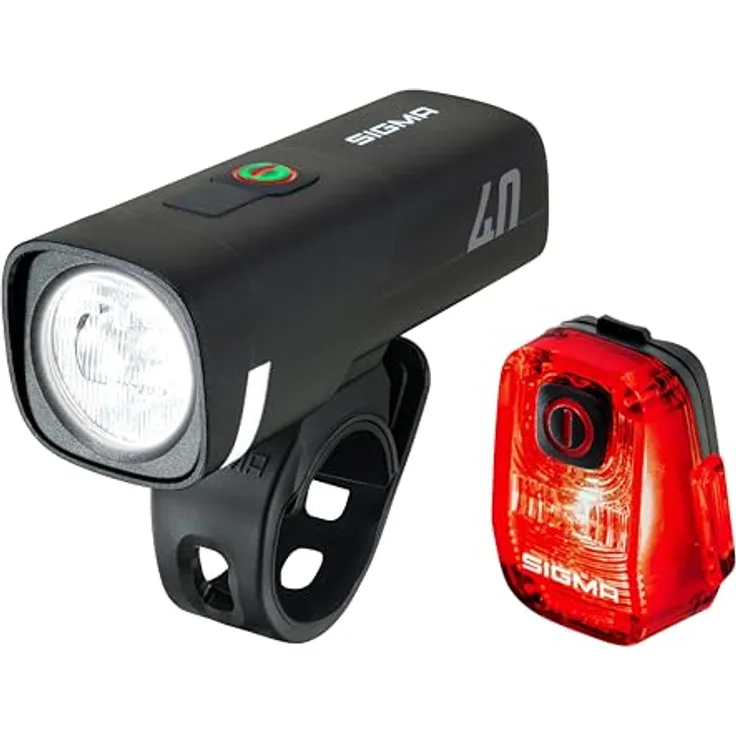 SIGMA LED Fahrradlicht Set Aura 40 / Hiro 10, wiederaufladbar, StVZO zugelassen, wetterfest, USB-C, mit seitlicher Sichtbarkeit und einfacher Montage