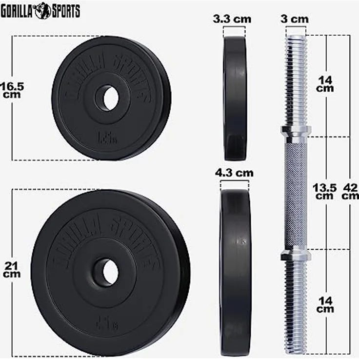 GORILLA SPORTS® Kurzhantelset 20kg/30kg - 2er Set, Ø 30mm, 2x Kurzhantelstangen, mit 4 Sternverschlüsse, Griff gerändelt, aus Kunststoff - Hantelset, Kurzhanteln, Hanteln, Kurzhantel Set – Bild 4