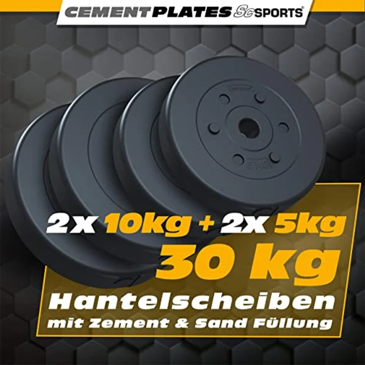 ScSPORTS® Hantelscheiben - Set, 2,5-45 kg, Ø 30/31mm, Zement, Kunststoff - Gewichtsscheiben, Set, Fitness Scheiben, Gewichte für Hantel, Langhantel – Bild 2