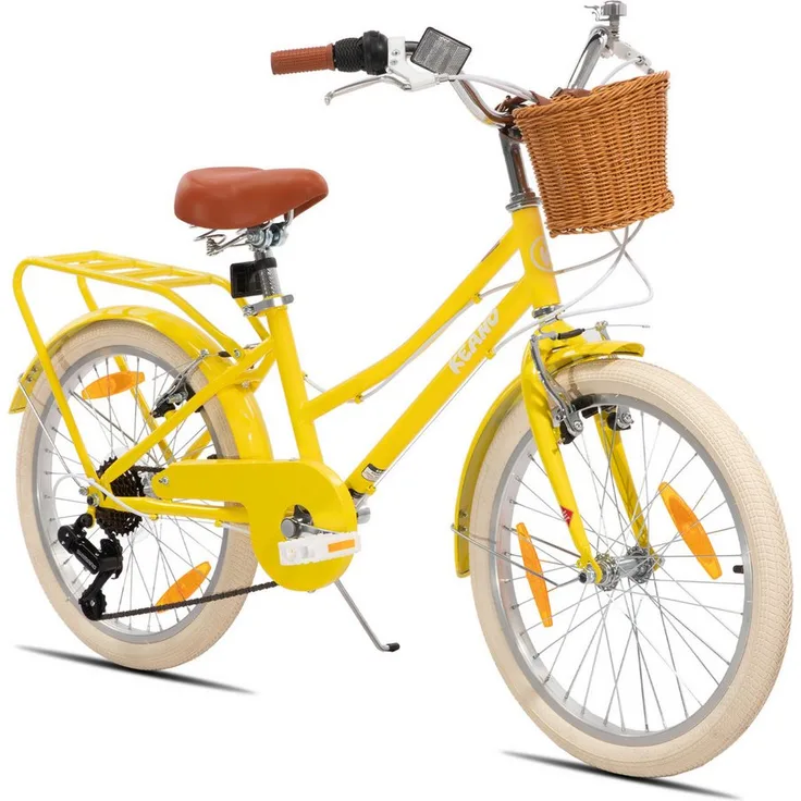 JOYSTAR KEANO Poppy Kinderfahrrad für Mädchen, gelb, 20 & 24 Zoll mit Korb, für Kinder ab 10 Jahren