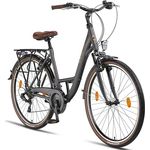 Licorne Bike Premium City Bike in 24,26 und 28 Zoll - 21 Gang-Schaltung - Hollandfahrrad - Violetta - Anthrazit