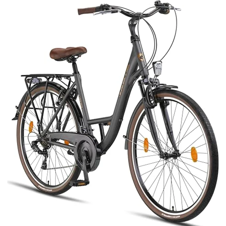 Licorne Bike Premium City Bike in 24,26 und 28 Zoll - 21 Gang-Schaltung - Hollandfahrrad - Violetta - Anthrazit – Bild 1