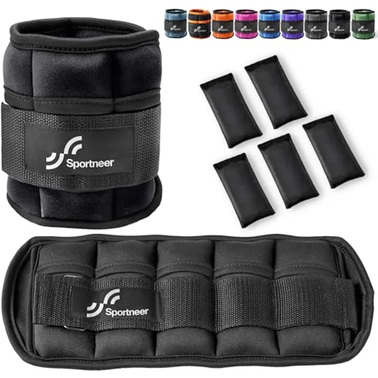 Sportneer Knöchelgewicht, Verstellbares Gewichte-Set am Knöchel, Handgelenkriemen am Handgelenk, 0,45kg-2,3kg (pro Knöchel)/0,9-4,5kg(pro Paar), 2 Packungen