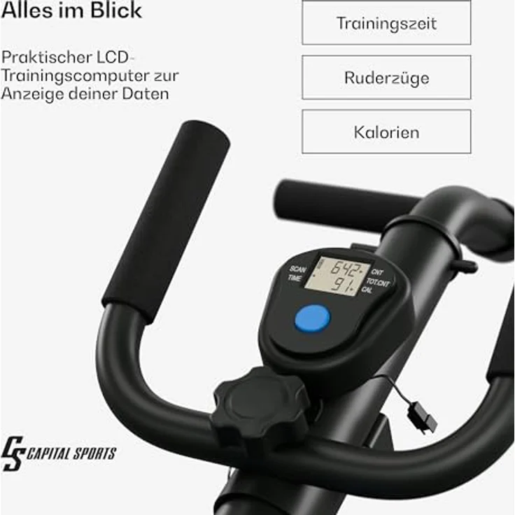 CAPITAL SPORTS Rudergerät für Zuhause Klappbar, Sport Rudergerät mit Magnetwiderstand, Klappbarer Rowshaper für Krafttraining mit LCD-Display, 8-Stufige Magnet-Rudermaschine für Zuhause, Schwarz – Bild 5