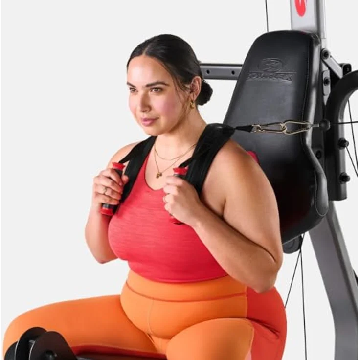 BowFlex Xtreme 2 SEi Kraftstation mit 95 kg Power Rod-Widerstand, Lat-Turm, 5-Wege-Handgriffen und Beinstrecker, schwarz – Bild 4
