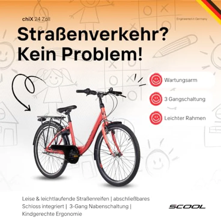 S’COOL Kinderfahrrad S'COOL chiX, 3 Gang Shimano Nabenschaltung, vollständig ausgestattet für den Straßenverkehr – Bild 3