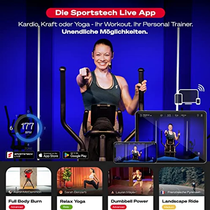 Sportstech CX700 mit innovativer LED Technologie | Profigerät Crosstrainer für Zuhause | Heimtrainer mit 12 Programme & 1 HRC & 1 Watt Mode | Ellipsentrainer gelenkschonend mit Magnetbremssystem 24 kg – Bild 4