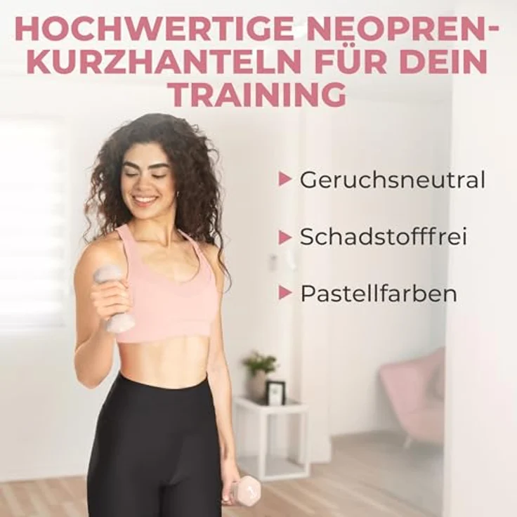 HQ Germany® Hanteln Set, 2x 1kg Neopren Hanteln in geruchsfreien Pastellfarben für Home-Workout – Bild 2