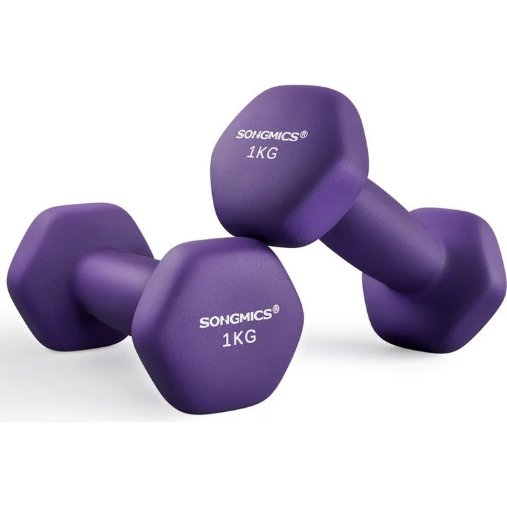 SONGMICS Kurzhantel Hanteln, 2er Set Neopren-Beschichtung, Hexagon, Krafttraining, Workout, Fitnesstraining, Orange-Rosa-Lila-Fruchtgrün-Hellblau-Blaugrün-Blau-Rot-Grau.