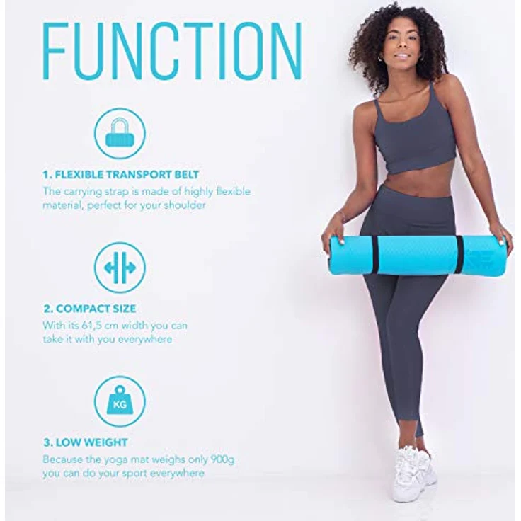 RE:SPORT Yogamatte Phthalatfrei - Gymnastikmatte rutschfest, Fitnessmatte schadstofffrei, Trainingsmatte mit Tragegurt 183 x 61 x 0,6 cm – Bild 4