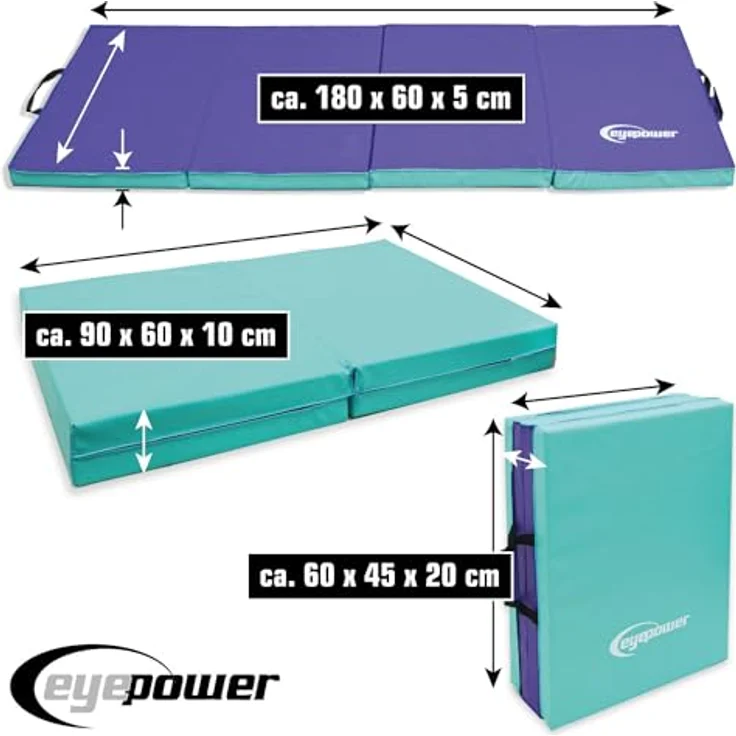eyepower Fitnessmatte 180x60 Klappbare Gymnastikmatte 5cm dicke Matte, Weichbodenmatte mint – Bild 4