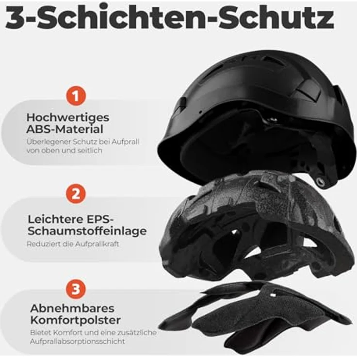 Mustbau Helm HSE06S, Kletterhelm mit gefütterten Schaumstoffpolstern, einstellbarer Passform, optimaler Schweißabsorption und Wärmeableitung, Schwarz – Bild 3