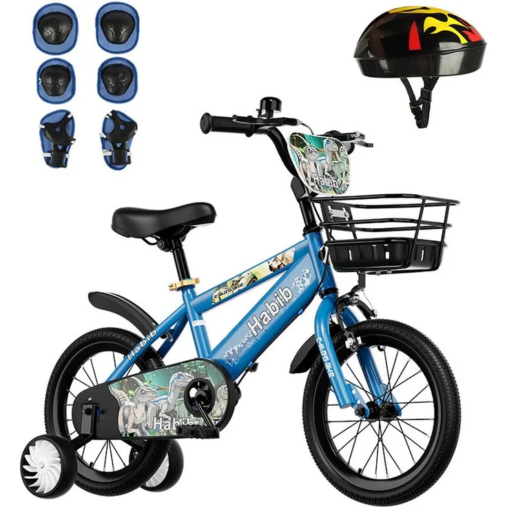Habib Gruppe Dino-Fahrrad, Kinderfahrrad mit robustem Karbonstahlrahmen und 6-teiligem Schutz-Set, höhenverstellbar für Kinder von 85 cm bis 140 cm