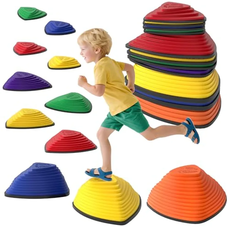 AIYAPLAY Balanciersteine für Kinder, 9 Stück, rutschfestes sensorisches Spielzeug, für Gleichgewicht und Motorik, geeignet für 3-8 Jahre, drinnen und draußen, belastbar bis 80 kg