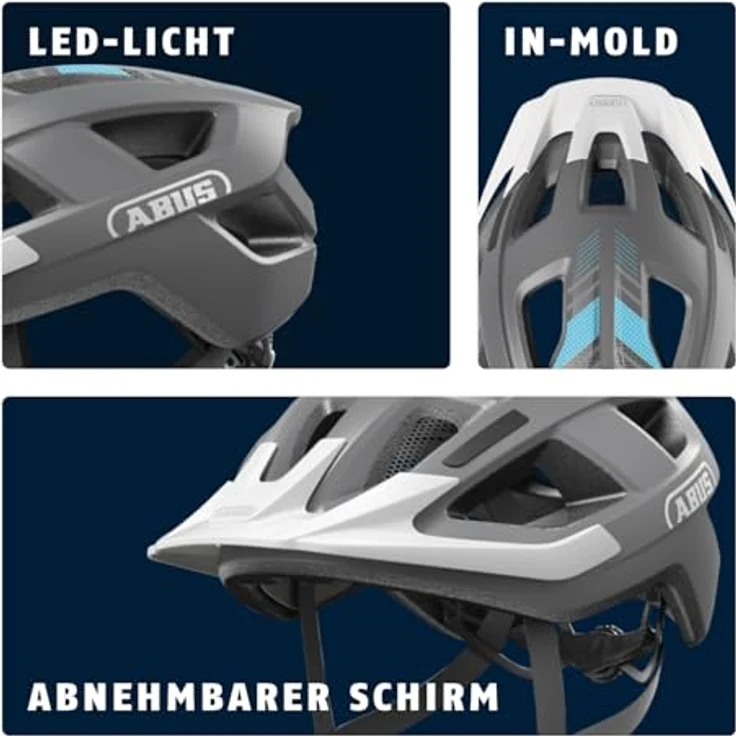 ABUS Fahrradhelm Aduro 3.0 LED, sportiver City-Helm mit Rücklicht, Größe M, Grau – Bild 4
