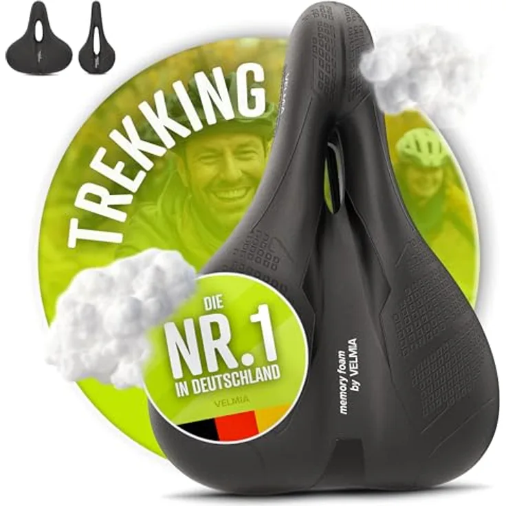 VELMIA Fahrradsattel [Trekking], ergonomischer und wasserdichter Fahrradsitz mit 3 Zonen Konzept für Damen und Herren, 18,6 cm breit