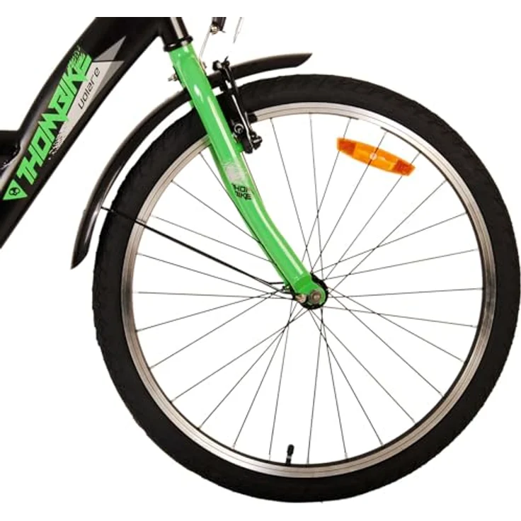 Volare Thombike Kinderfahrrad - Jungen - 24 Zoll - Schwarz Grün, Cityrad mit verstellbarem Sattel und Handbremse – Bild 4