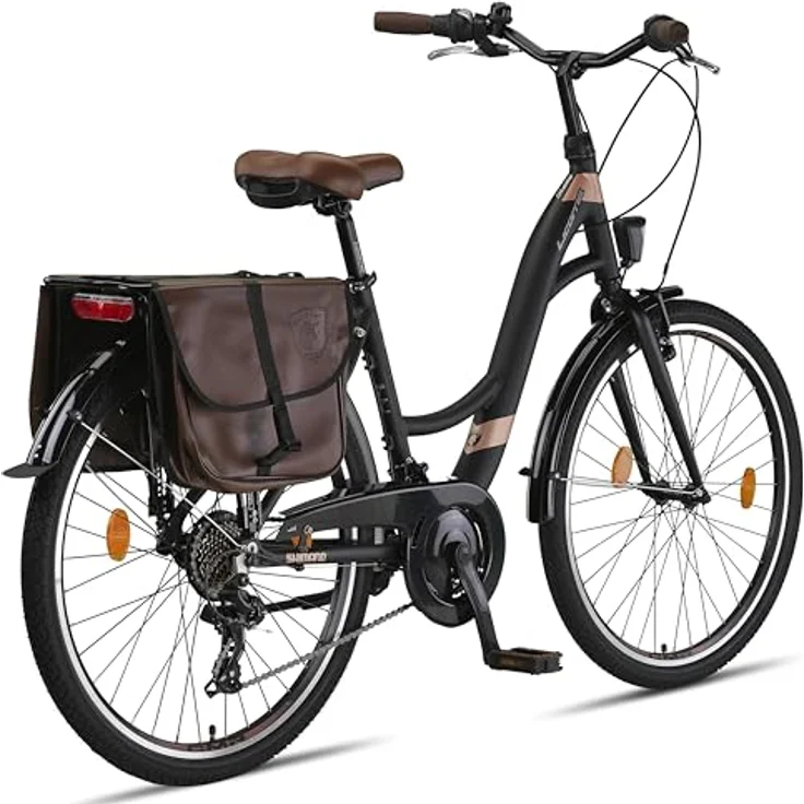 Licorne Bike Stella Plus Premium City Bike in 26 Zoll Aluminium Fahrrad - 21 Gang-Schaltung, Hollandfahrrad, Schwarz – Bild 5