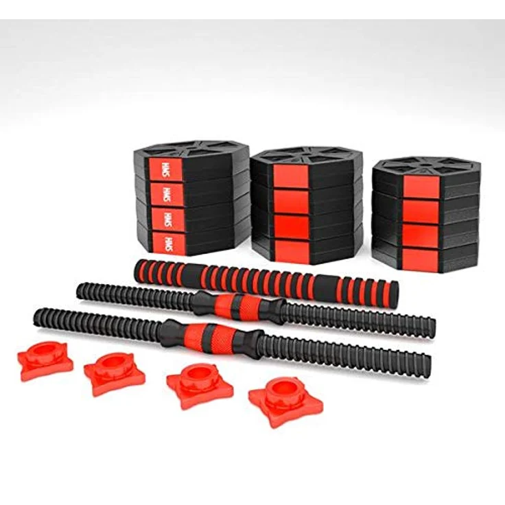HMS Fitness Hanteln + Langhantel Set, komplett mit 20 kg Zement-Trainingsgewichten, PVC und Eisen, Gesamtlänge 105,9 cm – Bild 5