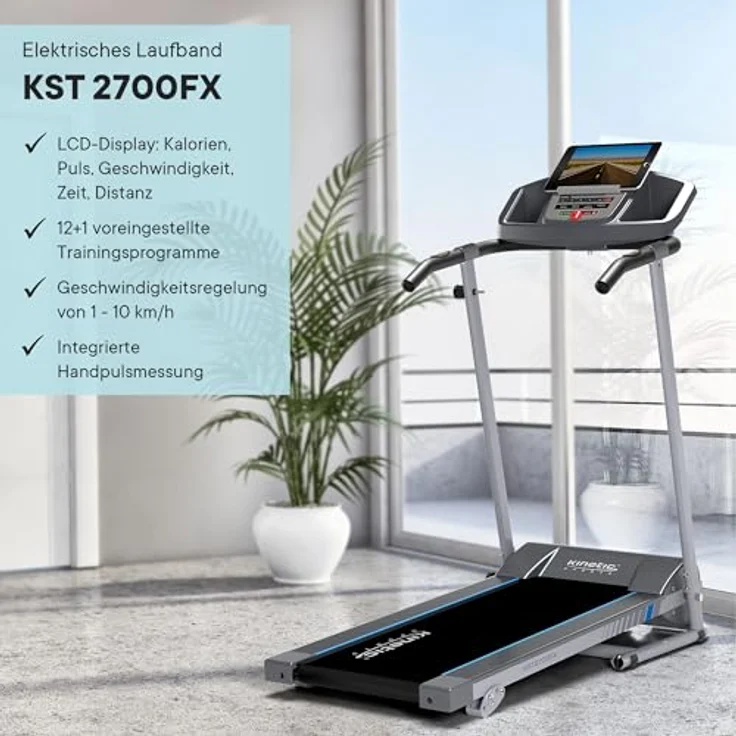 KINETIC SPORTS Laufband für zuhause KST2700FX klappbar - mit Tablethalterung, leiser 750 Watt Elektromotor, 12+1 Programme, LCD Display, GEH- und Lauftraining, stufenlos bis 10 km/h, bis 120 kg – Bild 4