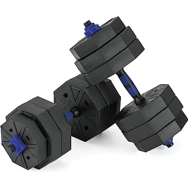 Gymtek Hanteln Set 2in1 Kurzhanteln und Langhantel, verstellbar, 2er Set, PE- und ABS-Material, Blau 2x15kg – Bild 3