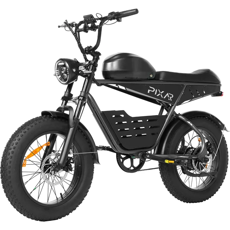 PIXAR SuperV-30AH Elektrofahrrad, 48V 30Ah Lithium-Akku, bis 60km Reichweite, 7-Stufen-Gangschalter, LED-Leuchten, IP54 geschützt