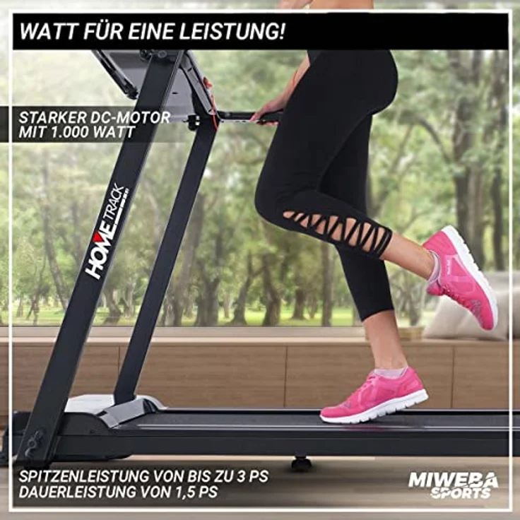 Miweba Sports elektrisches Laufband HT500 | 3 PS - 1-14 Km/h - Traglast 120 Kg - Klappbar - 12 Programme - Smartphone Tablet Halterung - Große Lauffläche - LCD-Display - Elektro-Laufband – Bild 4