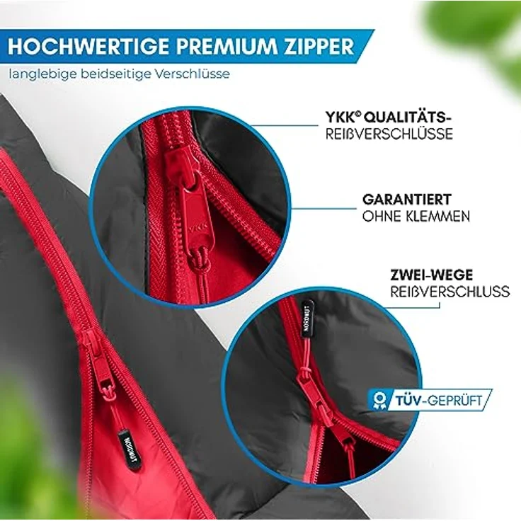 NORDMUT® Schlafsack Erwachsene Mumienschlafsack – Ultraleicht (900/1500g) mit 3-Jahreszeiten (250 GSM) & Sommerschlafsack (100 GSM) – Kompakt für Camping, Outdoor & Festivals, schwarz – Bild 4