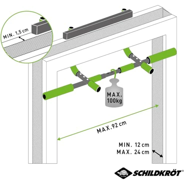 Schildkröt Breite Multifunktions-Türreck 4 in 1, max. 100 kg, Grün-Schwarz, Heimfitnessgerät für Oberkörpertraining – Bild 3