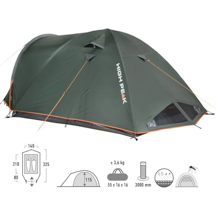 High Peak Kuppelzelt Nevada 2.1 Camping Trekking Iglu Zelt Vorraum, UV 80 Alu-Beschichtung, abgedunkeltes Innenzelt, vorstehende Produkt Marke - High Peak, Farbe: Grau – Bild 2