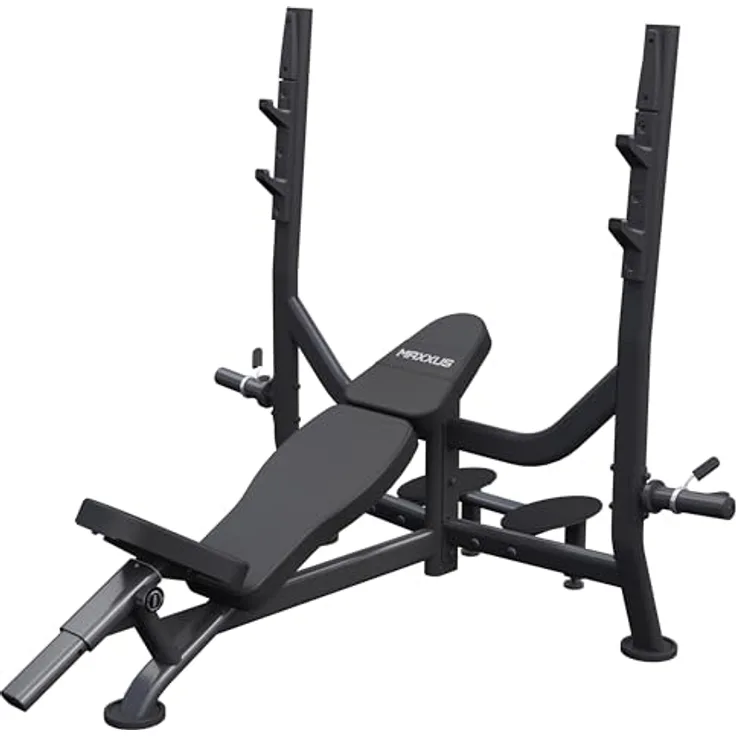 GORILLA SPORTS MAXXUS Schrägbank - Verstellbar, mit Ablage bis 285 kg, Hantelscheibenständer, Gepolstert, Schwarz - Multifunktion Hantelbank, Drückerbank, Trainingsbank, Fitness Bank, Kraftstation, Bankdrücken