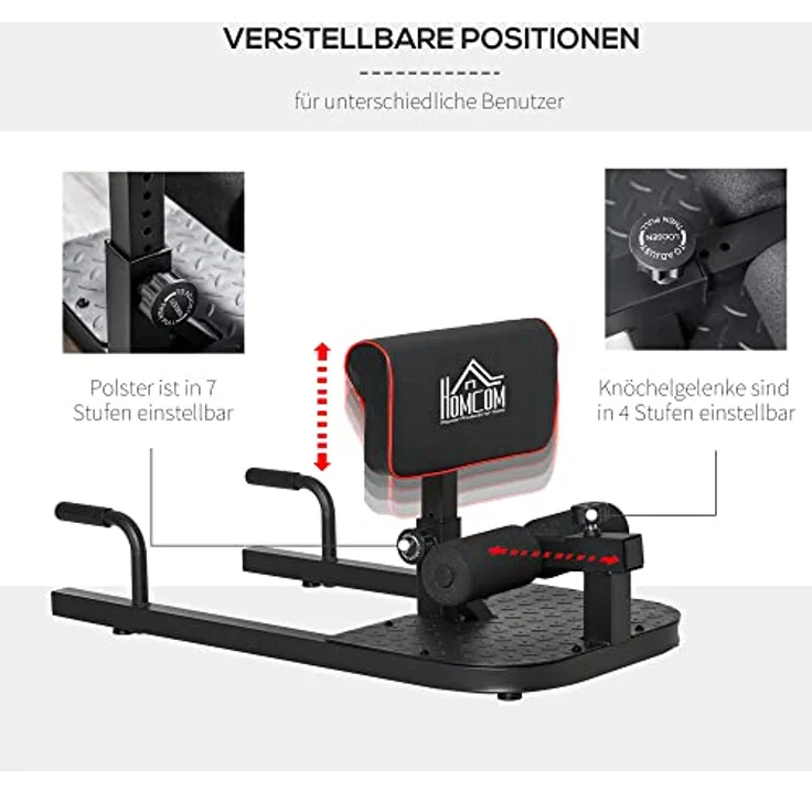 HOMCOM Sissy Squat Kniebeugentrainer Beintrainer Bauch-Gesäß-Trainer 3 in 1 Trainer verstellbar bis 120 kg Stahl Schwarz 50 x 97 x (44,5–56,5) cm – Bild 5
