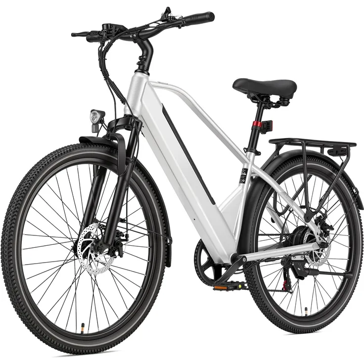 PiXELPiLOT 26 Zoll E-Bike, City E-Bike mit 250W Heckmotor, 36V 14,5Ah Akku, Shimano 7-Gang, bis 75 km Reichweite, Scheibenbremsen, Federgabel