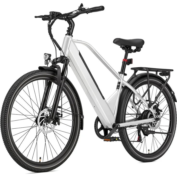 PiXELPiLOT 26 Zoll E-Bike, City E-Bike mit 250W Heckmotor, 36V 14,5Ah Akku, Shimano 7-Gang, bis 75 km Reichweite, Scheibenbremsen, Federgabel