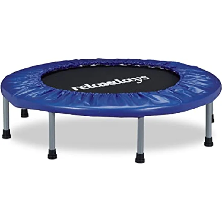 Relaxdays Trampolin faltbar, Indoor, Fitness H x B x T: 22 x 95 x 95 cm, Maximalbelastung 100 kg, blau-schwarz – Bild 1