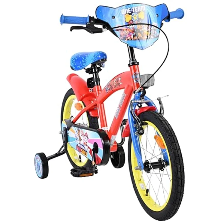 Volare Paw Patrol Kinderfahrrad, 16 Zoll für Jungen, Rot Blau, mit Handbremse, abnehmbaren Stützrädern und höhenverstellbarem Sattel – Bild 6