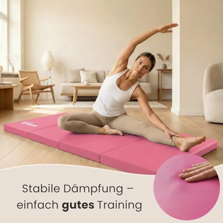 Eyepower Fitnessmatte 180x60 Klappbare Gymnastikmatte 5cm dicke Matte, Weichbodenmatte pink – Bild 3