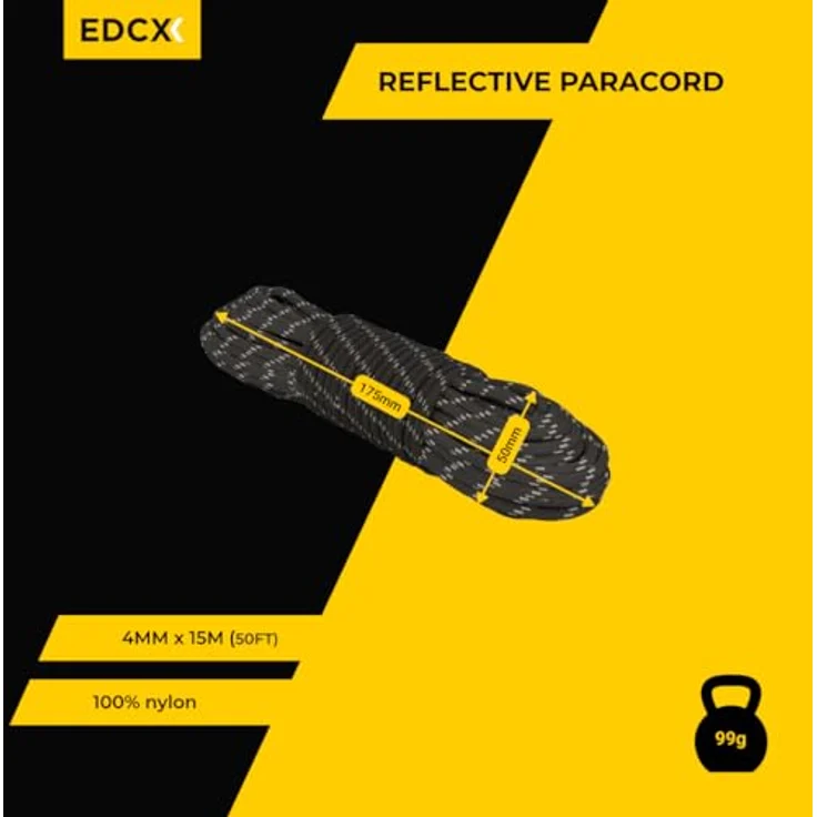 EdcX EDCX 4 mm Reflective Paracord 550 – Typ III, 100% Nylon, 7 Litzen Seil, 15/30/50 m, in verschiedenen Farben – Bild 2