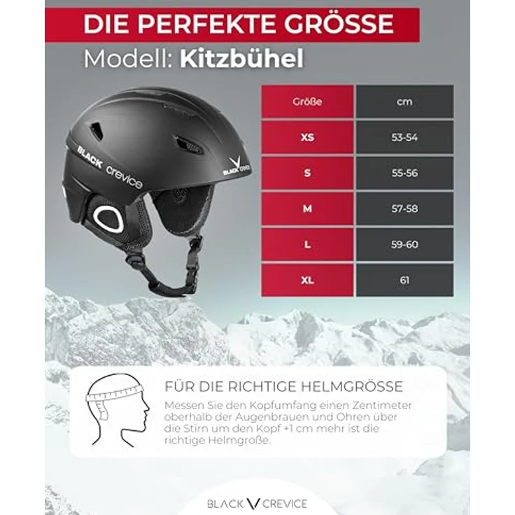 Black Crevice Skihelm Kitzbühel, BCR143764, schwarz, Größe M, leicht, robust, mit antibakteriellem Innenfutter und stufenloser Anpassung – Bild 5