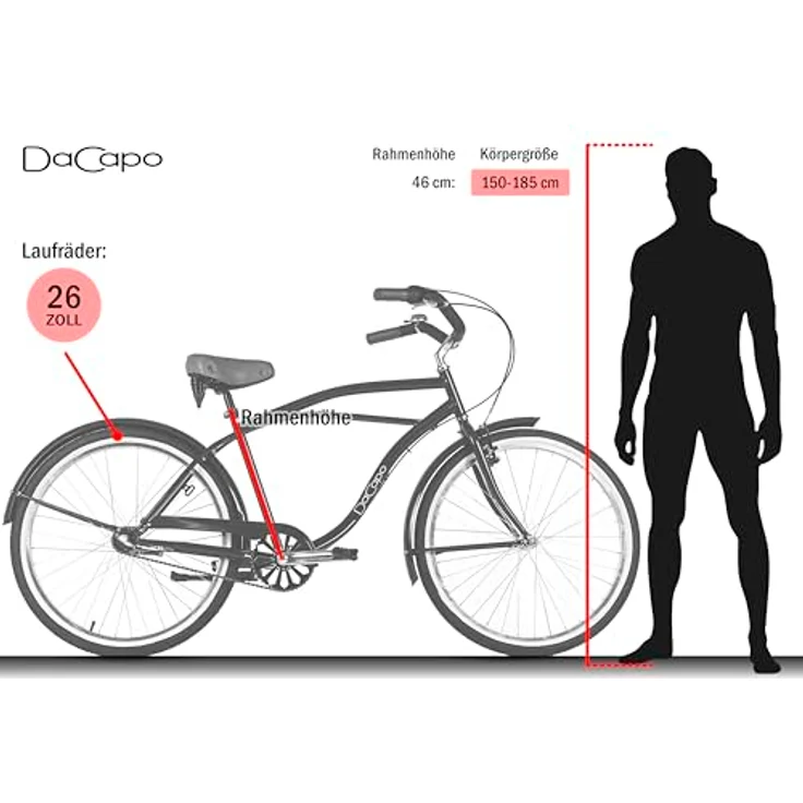 DACAPO Beachcruiser Herren 26", California Blau, 3 Gänge, V-Brakes, empfohlen für Körpergröße 150-185 cm – Bild 3