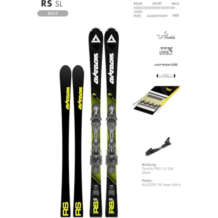 Airtracks Master Pro RS SL Slalom Ski Racecarver mit Tyrolia PRW 12 GW Bindung - Länge 155cm, Modell 2025, optimales Fahrgefühl und Kontrolle auf der Piste – Bild 2