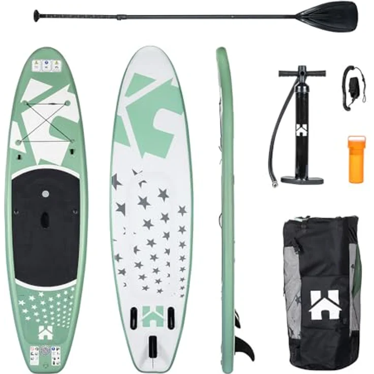 HOME DELUXE Stand Up Paddle Board MOANA, aufblasbares SUP in Mintgrün mit rutschfester Oberfläche und 3-Finnen-System, Größe M – Bild 9
