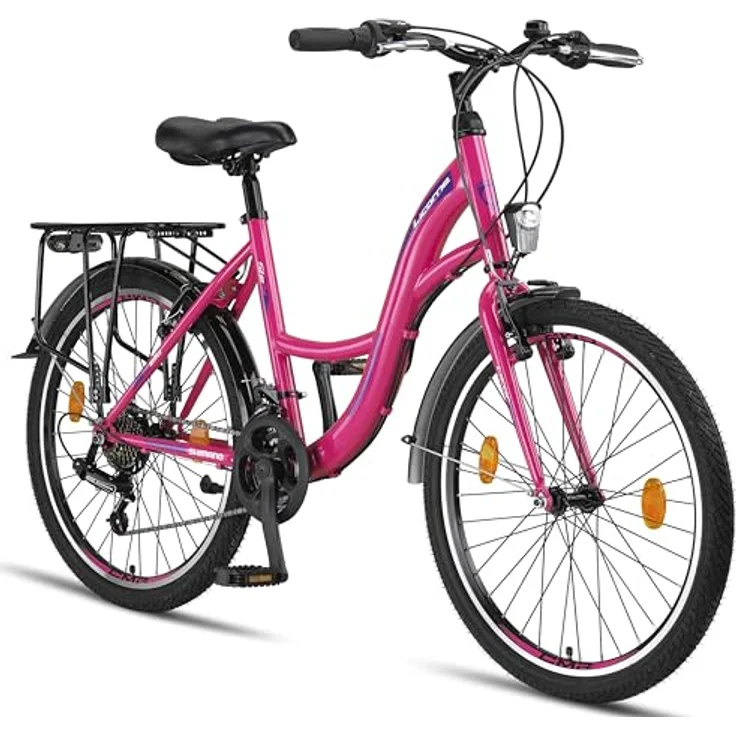 Licorne Bike Stella Premium City Bike - 21 Gang-Schaltung - Hollandfahrrad Citybike (Rosa, 24.00) – Bild 1