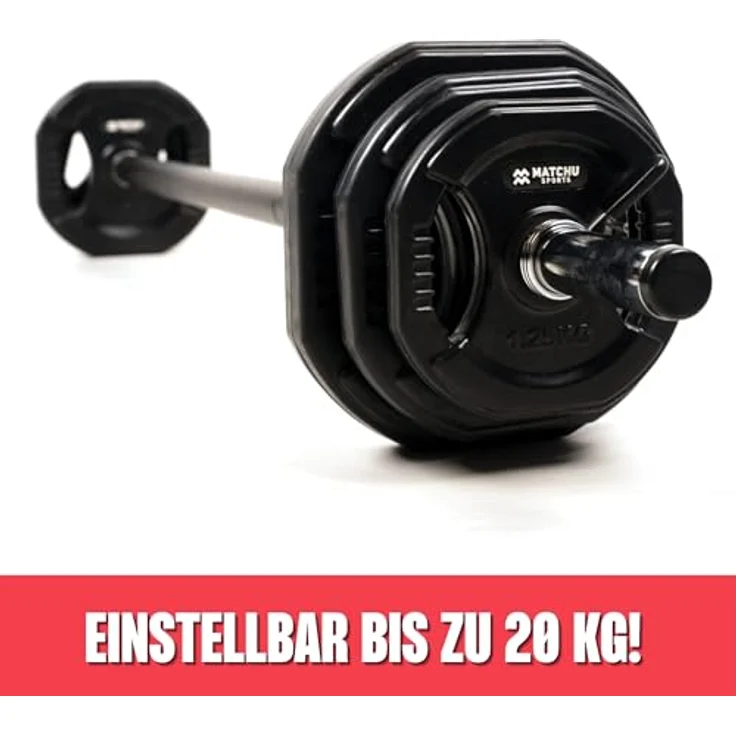 MATCHU Aerobic Pump Set, Langhantelset mit 20 kg inkl. 6 Hantelscheiben und Federverschlüssen, Schwarz – Bild 2