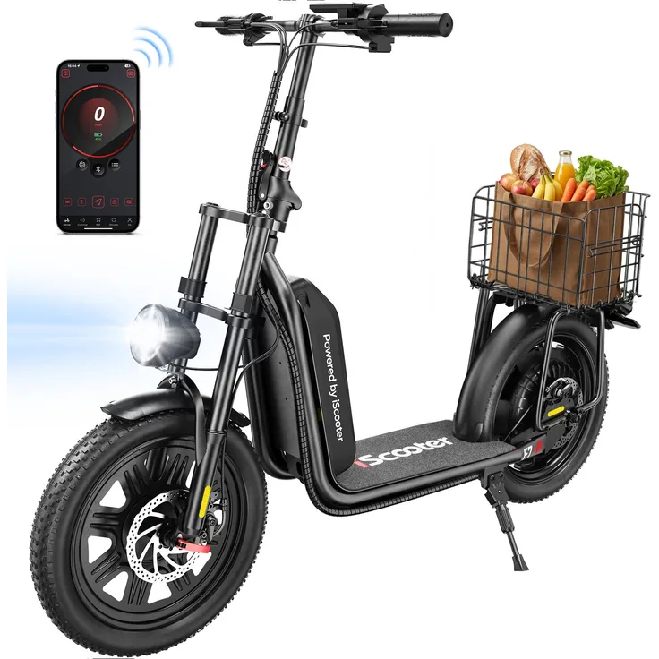 iScooter F7, E Scooter mit Straßenzulassung, 16 × 3.0 Zoll Fat Tire, 100Km Reichweite, Klappradkorb, App-kompatibel
