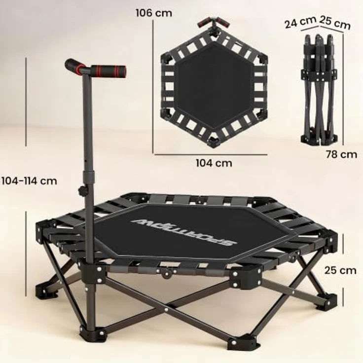 SPORTNOW Fitnesstrampolin Mini Trampolin, leises Trampolin mit Schnellfaltmechanismus, Ø 104 cm, 120 kg Belastbarkeit, für Indoor und Outdoor – Bild 8