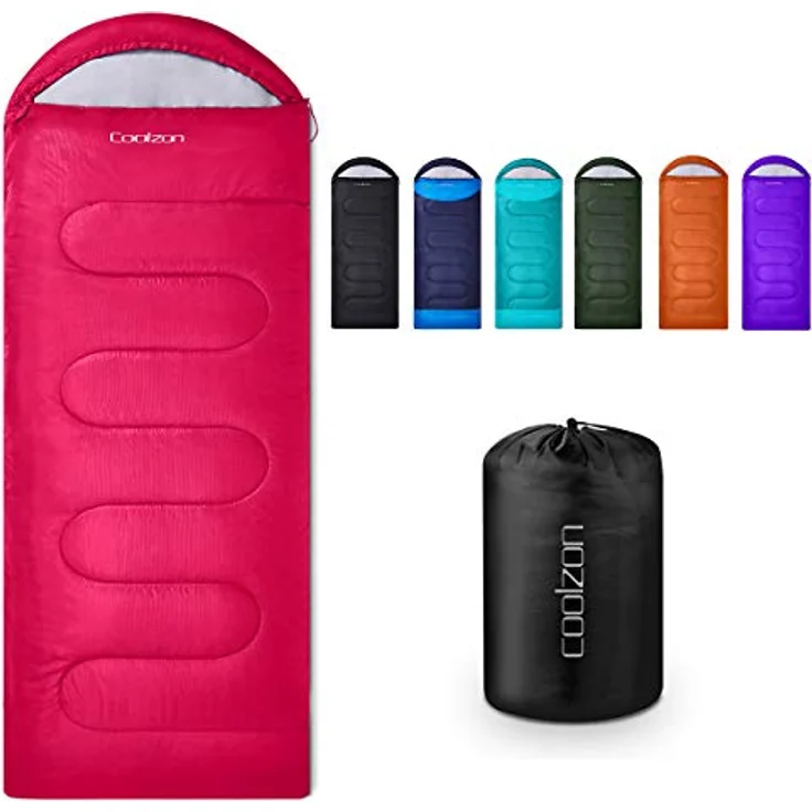 Coolzon Outdoor Schlafsack 3-4 Jahreszeiten, ultraleicht, wasserabweisend, bequem und warm, kompaktes Packmaß, rot – Bild 1
